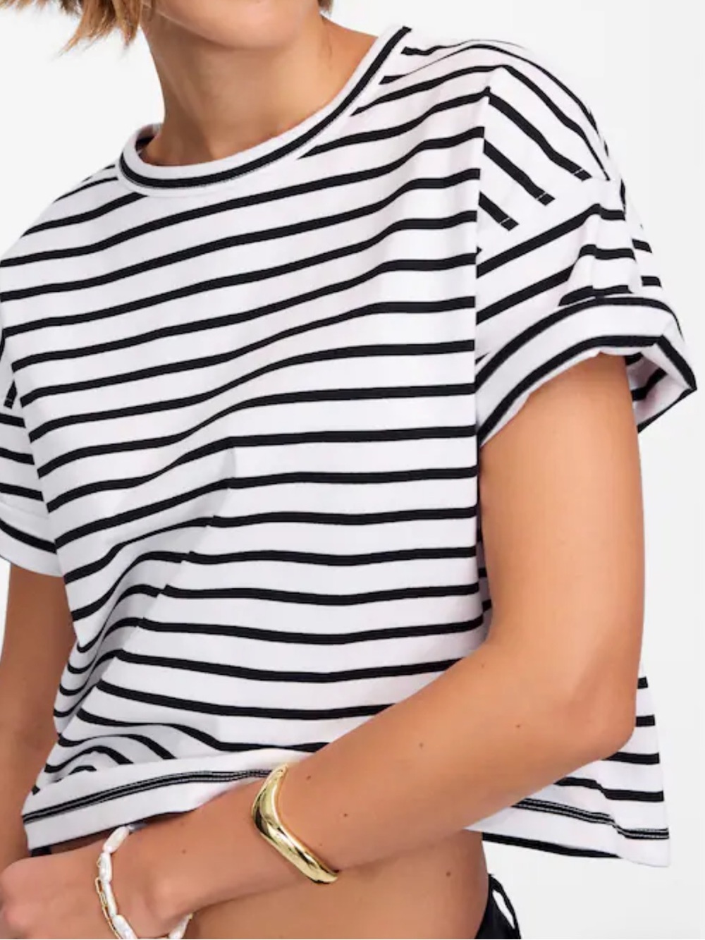 Madewell White and Black Striped Short Sleeve Tee